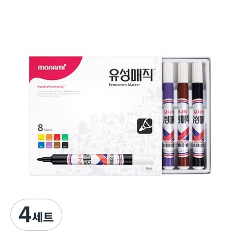 모나미 유성매직 세트, 8색, 4세트