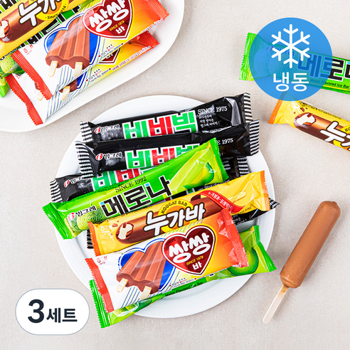 빙그레 베스트 컬렉션 메로나 5개입 + 비비빅 5개입 + 누가바 5개입 + 쌍쌍바 5개입 세트 (냉동), 1.45L, 3세트