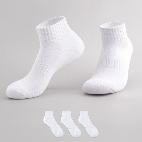 삭피엔스 데오프레시 쿠션 스포츠 단목 밴드 양말 3켤레 세트, 화이트, 화이트, 화이트, 1세트