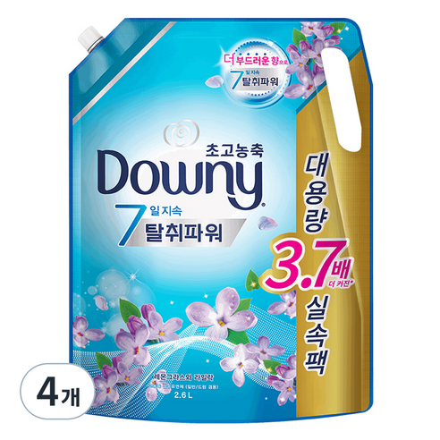 다우니 탈취파워 레몬그라스와 라일락 초고농축 섬유유연제 리필, 2.6L, 4개