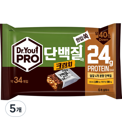 닥터유 프로단백질바 크런치 한입쏙 34p, 420g, 5개