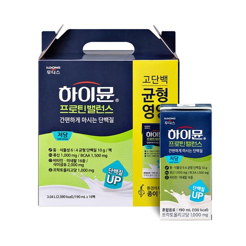 일동후디스 하이뮨 프로틴 밸런스 저당 음료, 16개, 190ml