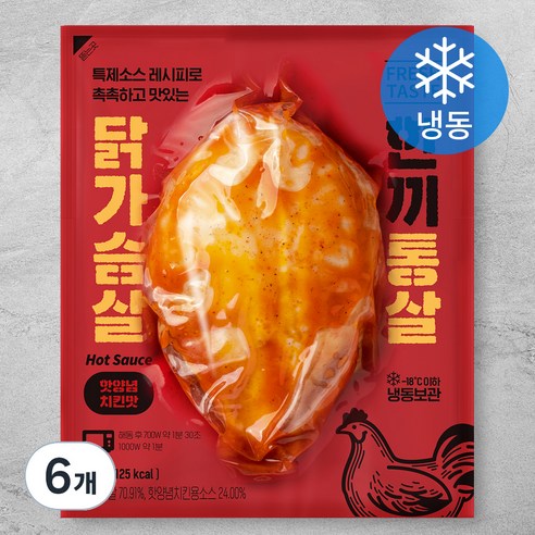 한끼통살 닭가슴살 핫양념 치킨맛 (냉동), 100g, 6개
