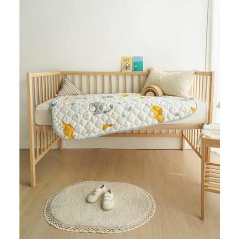 밤새 뽀송뽀송! 쁘리엘르 다이노 순면 누비 유아방수요로 이불 빨래 걱정 끝!