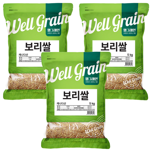 웰그레인 캐나다산 보리쌀, 5kg, 3개