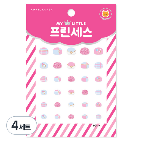 에이프릴 코리아 마이리틀 프린세스 키즈 네일스티커, P011K 꿈꾸는 체크, 4개