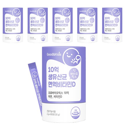 내츄럴플러스 굿앤키즈 10억 생유산균 면역비타민D 60p, 120g, 6개