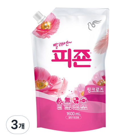 피죤 레귤러 섬유유연제 핑크로즈 리필, 1.6L, 3개
