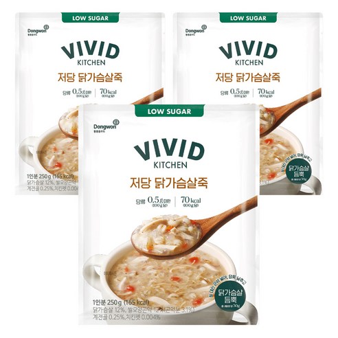 비비드키친 저당 닭가슴살죽, 250g, 3개