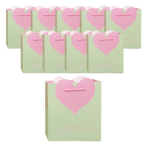 윰스 하트 포장 답례품 선물 쇼핑백, 민트, 10개