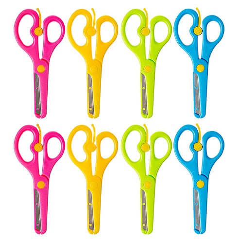 탐사 어린이 가위 4종 x 2p 세트, 핑크, 노랑, 연두, 하늘, 1세트