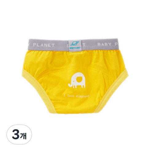 베이비플라넷 밤부 배변훈련팬티 아이 러브 엘리펀트, 옐로우, 3개