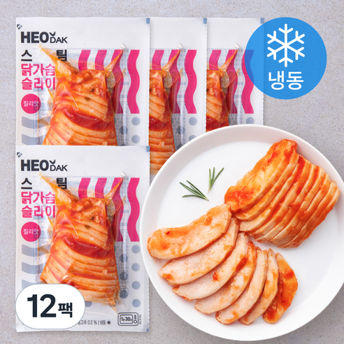 허닭 스팀 닭가슴살 슬라이스 칠리맛 (냉동), 100g, 12팩