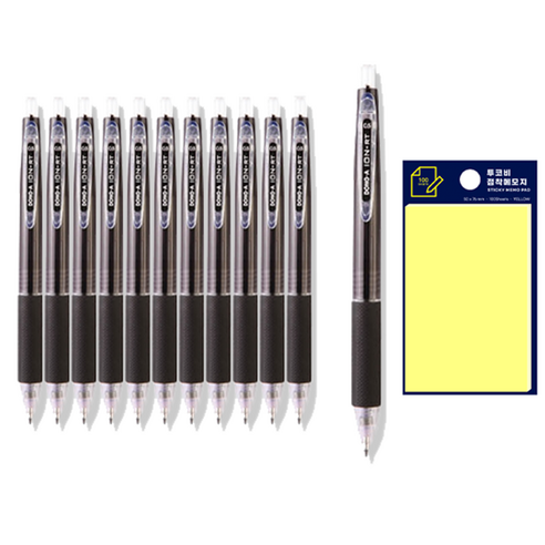 동아 이온RT 펜 C-0.5mm 12p + 투코비 스티키 메모패드 노랑 세트, 검정, 1세트