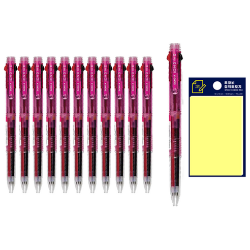동아 이온3 펜 C-0.3mm 12p + 투코비 스티키 메모패드 노랑 세트, 분홍, 1세트