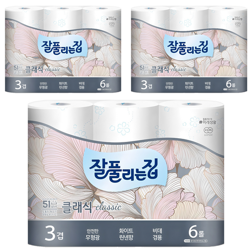 잘풀리는집 클래식 3겹 고급롤화장지, 25m, 6개입, 3개