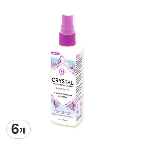 크리스탈 바디 데오드란트 스프레이 무향, 118ml, 6개