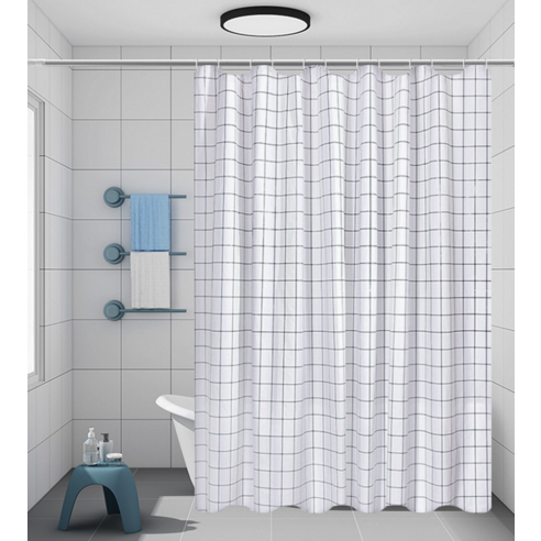 체크 패턴 샤워커튼으로 욕실에 감성을 더하다.