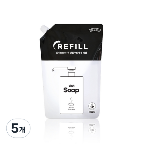 화이트트리 안심 주방세제 리필, 5개, 1000ml