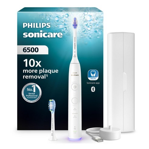 필립스 올 뉴 소닉케어 플러스 6500 전동칫솔, 화이트, 1개, HX7410/08