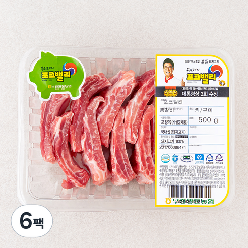 포크밸리 등갈비 찜용 / 구이용 (냉장), 500g, 6팩