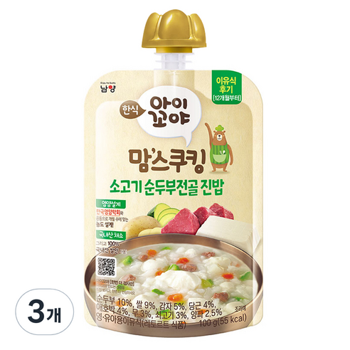 아이꼬야 맘스쿠킹 이유식 100g 12개월부터, 소고기 + 두부 혼합맛, 10개