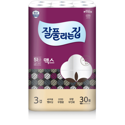 잘풀리는집 맥스 소프트 3겹 롤화장지, 30m, 30롤, 1개