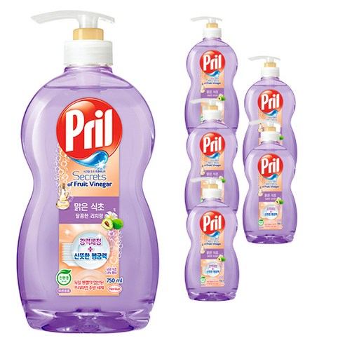 프릴 주방세제 맑은 식초 달콤한 리치향 본품 750ml, 6개