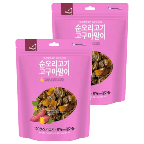 자연애채널펫 순 오리고기 고구마말이 져키 강아지 간식, 오리 + 고구마 혼합맛, 300g, 2개