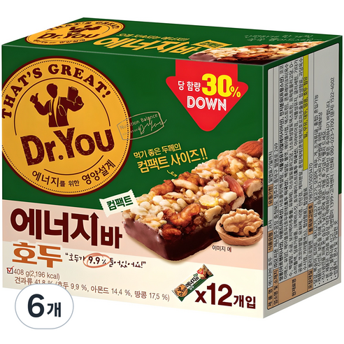 닥터유 에너지바 호두 컴팩트, 408g, 6개