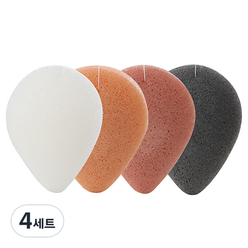 아임곤약 세안용 곤약스펀지 4종 세트, 화이트, 황토, 송이, 참숯, 4세트