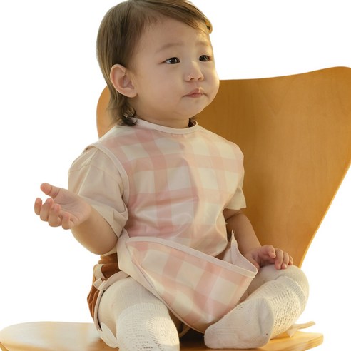 베이비클로 유아용 초기이유식 입는 방수 턱받이 바디빕, 핑크체크, 1개, 1개입