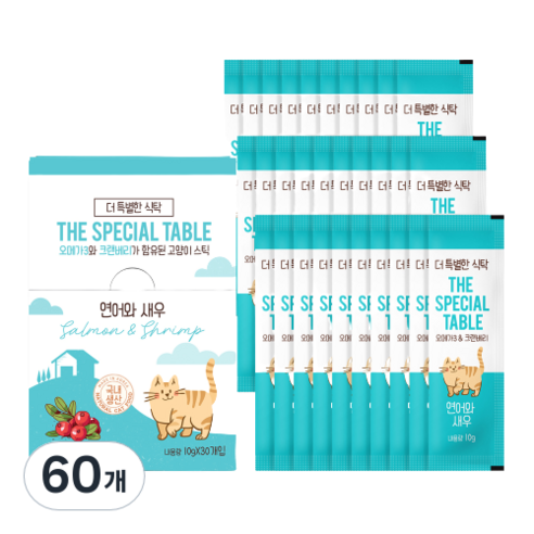 더특별한식탁 고양이 스틱 10g, 연어 + 새우 혼합맛, 60개