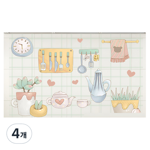 아이엠데이즈 주방 기름방지 타일 시트지, 웜키친, 4개