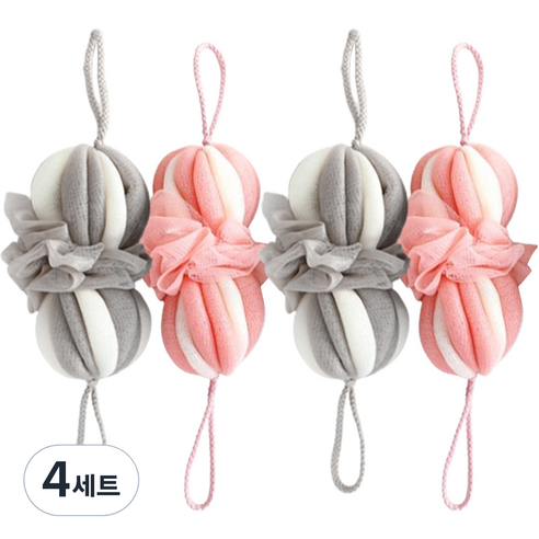 일상마스터 저자극 투톤 롱 샤워볼 4종 세트, B타입 핑크, 그레이, 4개입, 4세트