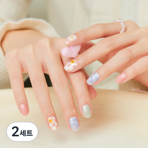 데싱디바 글로우 네일스티커 + Prep Pad 2p + Nail File 세트, 스마일 데이지, 2세트