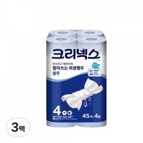 크리넥스 빨아쓰는 위생행주 블루 45매, 4롤, 3팩