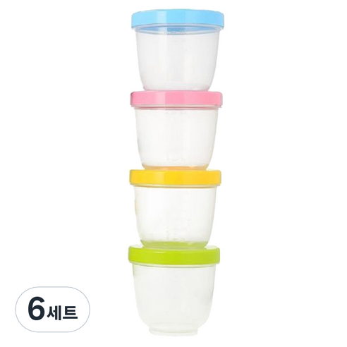 베베앤맘 밀폐형 이유식 보관용기 4p, 블루,핑크,옐로우,그린, 6세트, 300ml