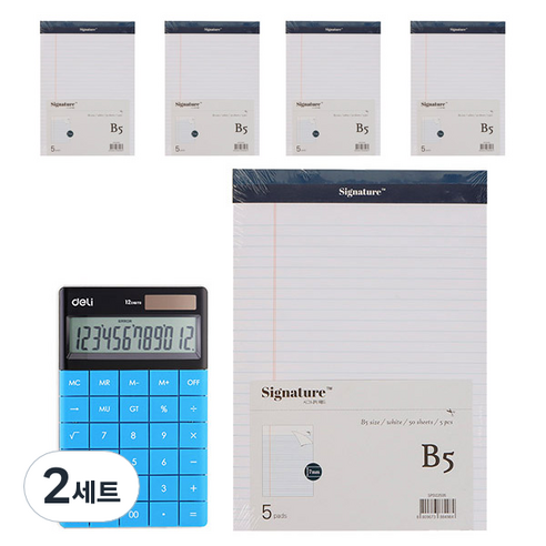 델리 비비드 칼라 계산기 블루 1589 + 리갈패드 B5 5p 세트, 화이트, 2세트