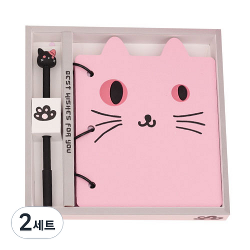 TP 귀여운 고양이 무선 노트 + 펜 세트, 핑크, 2세트