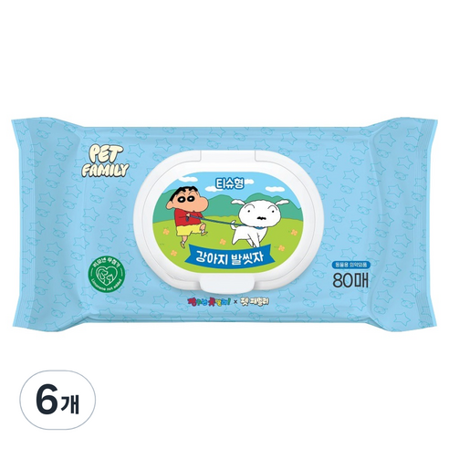 LG생활건강 펫패밀리 강아지 발씻자 짱구 세정티슈, 6개, 80개입