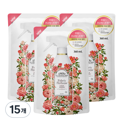 르샤트라1802 섬유탈취제 피오니부케향 리필, 360ml, 15개