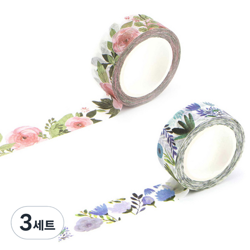 라이프포인트 내츄럴 일러스트 마스킹 테이프, 05보라별꽃, 11동백나무, 3세트