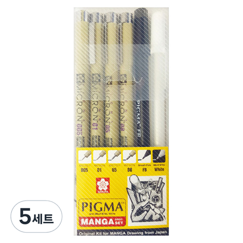 PIGMA 사쿠라 마이크론 망가 젤잉크펜 6종 세트, 화이트, 5세트
