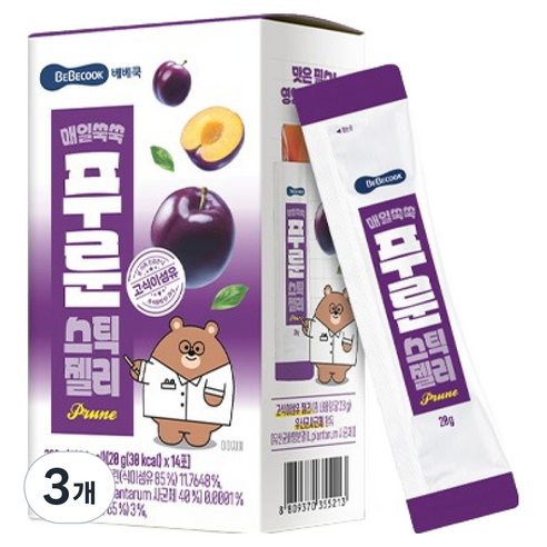 베베쿡 매일쑥쑥 스틱 젤리 20g x 14p, 280g, 3개, 푸룬