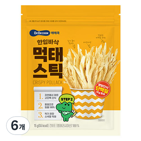 베베쿡 한입 바삭 먹태스틱, 먹태맛, 15g, 6개
