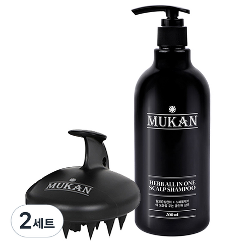 무칸 허브 올인원 두피 샴푸 500ml + 두피 케어 샴푸 브러쉬, 2세트