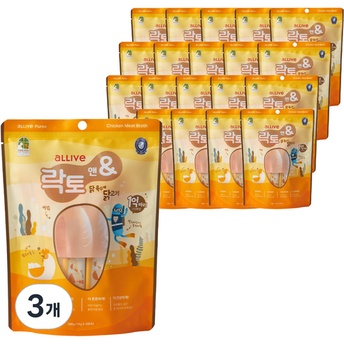 올리브락토앤 강아지 고양이 겸용 닭 육수에 닭고기 파우치 스틱 간식 20p, 3개, 280g