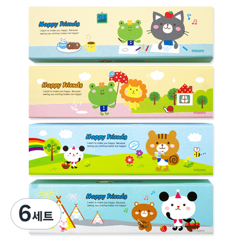 미소로 2000 해피프렌즈 지함필통 2353 4종 세트, 고양이 + 개구리 + 다람쥐 + 판다, 6세트