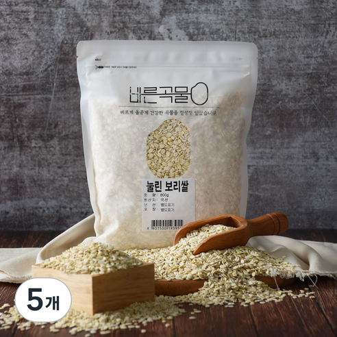 바른곡물 압맥 부드럽게 눌린 국산 보리쌀, 5개, 800g